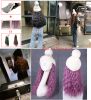 Womens Winter Knit Hat with Synthetic Long Curly Corn Wave Hair Attached, Grey Purple Wig Cap