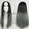 Black Ash Grey 65 cm U Shape 2 Tone Cosplay Full Wig Long Straight Hair Wig Halloween Dress Up