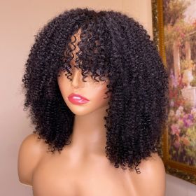 Kinky Curly Human Hair Wigs With Bangs (Option: 180Density-20inch)