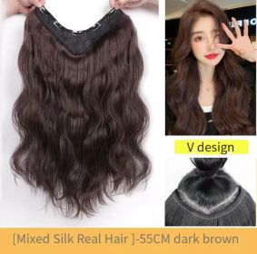 Women's Curly Long Wig Piece Is Fluffy And Invisible (Option: 55cm dark brown)