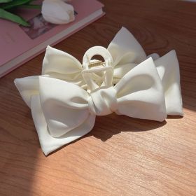 Plain Color XL Bow Ribbon Hair Claw (Color: White)