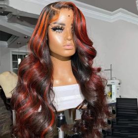 Lace Frontal Burgundy Highlight 13X4 4x4 Closure Wigs (Option: 4X4 lace wig-26inch)