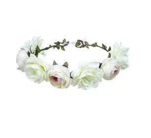 Big Red Rose Bridal Wreath Headband Beach Travel Beautiful Artificial Flower Hair Band Beach Head (Color: White)