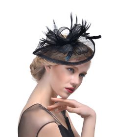 Hemp Yarn Banquet Net Top Hat Bridal Feather Hairpin (Color: Black)