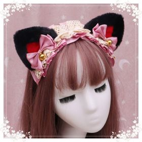 A lovely japanese Lolita hairdress, Catwoman Plush Lolita headdress, lace cat ear hair band (Option: G)