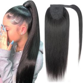 Natural Black Velcro Ponytail Straight Hair Wig (Option: Black-12inch)