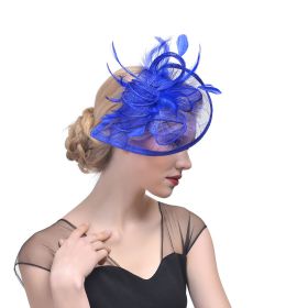 Hemp Yarn Banquet Net Top Hat Bridal Feather Hairpin (Color: Blue)