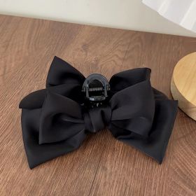 Plain Color XL Bow Ribbon Hair Claw (Color: Black)