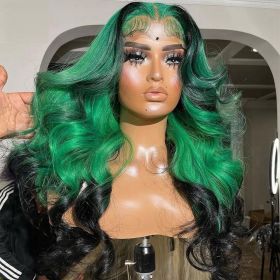 Gradient Orange Yellow Blue And Green Real Hair Headgear (Option: Green-22inch)