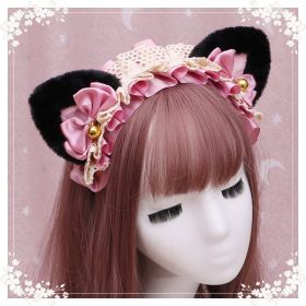 A lovely japanese Lolita hairdress, Catwoman Plush Lolita headdress, lace cat ear hair band (Option: M)