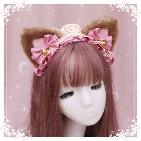 A lovely japanese Lolita hairdress, Catwoman Plush Lolita headdress, lace cat ear hair band (Option: R)