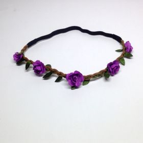 Rose Flower Headband Wreath Bridal Korean Style (Color: Purple)