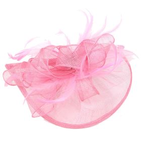 Hemp Yarn Banquet Net Top Hat Bridal Feather Hairpin (Color: PINK)