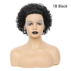 Women's Fashion Front Lace African Small Curly Wig (Option: 1B Black-6inch)