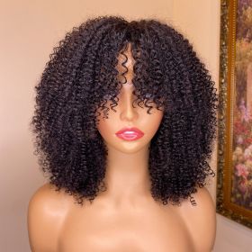 Kinky Curly Human Hair Wigs With Bangs (Option: 150Density-26inch)