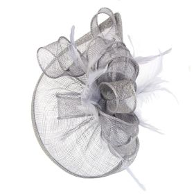 Hemp Yarn Banquet Net Top Hat Bridal Feather Hairpin (Color: Grey)