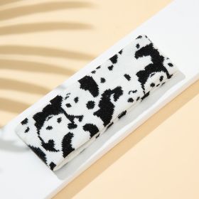 Elastic And Sweat-absorbing Panda Cows Pattern Sports Knitted Hair Band (Option: Black And White Panda)