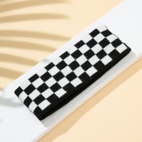 Elastic And Sweat-absorbing Panda Cows Pattern Sports Knitted Hair Band (Option: Black And White Checkerboard)