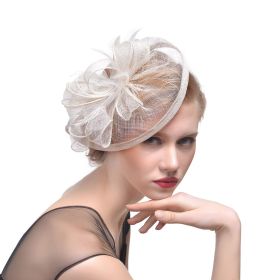 Hemp Yarn Banquet Net Top Hat Bridal Feather Hairpin (Color: White)