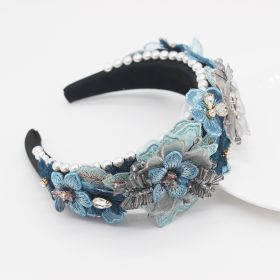 Baroque Sponge Exaggerated Pearl Lace Petal Diamond Crystal Geometry Ladies Prom (Color: Blue)