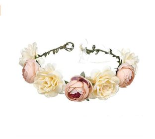 Big Red Rose Bridal Wreath Headband Beach Travel Beautiful Artificial Flower Hair Band Beach Head (Color: Champagne)