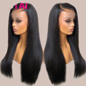 Real Human Hair Lace Wig Set Straight Hair Black Medium Length (Option: 12A13x4 Wig180-14inch)