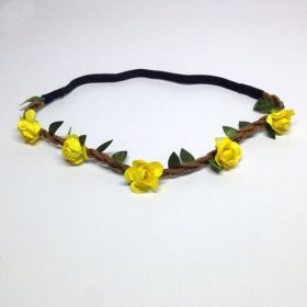 Rose Flower Headband Wreath Bridal Korean Style (Color: Yellow)