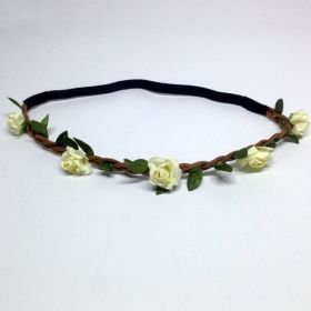 Rose Flower Headband Wreath Bridal Korean Style (Color: Beige)