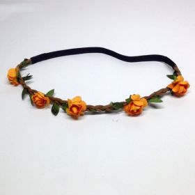 Rose Flower Headband Wreath Bridal Korean Style (Color: Orange)