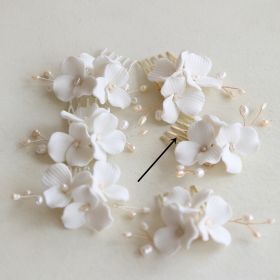 Ceramic Large Flower White Bridal Headdress (Color: Gold)