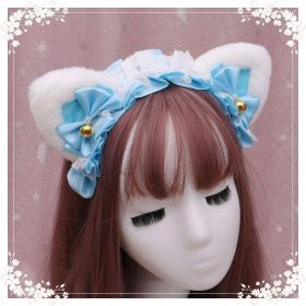 A lovely japanese Lolita hairdress, Catwoman Plush Lolita headdress, lace cat ear hair band (Option: B)