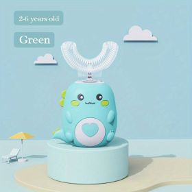 Ultrasonic Kid's U-Shaped Electric Toothbrush; Three Cleaning Modes; 60S Smart Reminder; Food-grade Silicone; Cartoon Modeling Design (Color: Green)