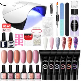 Manicure Set Poly Extension Nail Kit Gel Nails Complete Kit Gel For Extension Semi Permanent UV Varnish Kit Nail Tools Sets (Color: 36W 12PC Set3)