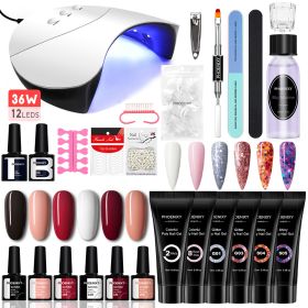 Manicure Set Poly Extension Nail Kit Gel Nails Complete Kit Gel For Extension Semi Permanent UV Varnish Kit Nail Tools Sets (Color: 36W 12PC Set6)