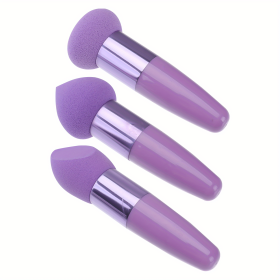 3Pcs Foundation Sponge Powder Puff Mushroom Head Cosmetic Blending Sponge Makeup Puff Facial Sponge BB Cream Foundation Makeup Tool (Color: Purple)