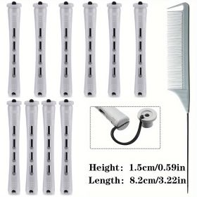 10pcs Professional Hair Perm Rods with Comb and Elastic Rubber Bands - Short Curlers for Perfect Hair Styling and Hairdressing (Color: Gray/10pcs/0.59in)