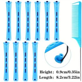 10pcs Professional Hair Perm Rods with Comb and Elastic Rubber Bands - Short Curlers for Perfect Hair Styling and Hairdressing (Color: Blue/10pcs/0.35in)