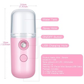 Portable Nano Facial Mist - Handy Steamer for Hydrating and Mist Hand Eyelash Extensions - 30ml USB Mist Handy Steamer for Facial Hydrating (Color: PINK)