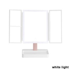 360¬∞ Adjust Foldable Makeup Mirror With LED Light Rechargeable Wireless 1-3X Magnifying 3 Tone Light Desktop Vanity Mirror Table (Emitting Color: white light, Ships From: CN)