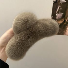 Oversized Rabbit Plush Grab Clip Senior Sense Light Luxury Hair Clip Female (Color: Coffee)