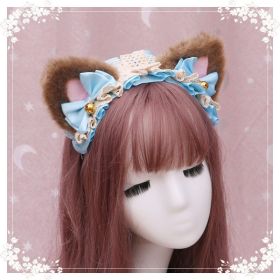 A lovely japanese Lolita hairdress, Catwoman Plush Lolita headdress, lace cat ear hair band (Option: Q)