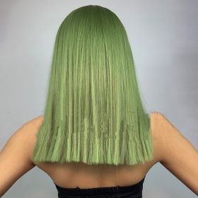 Plant Green Straight Hair With Bangs (Color: Green)