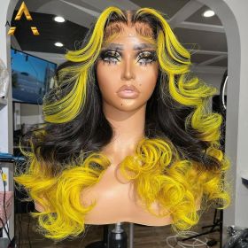 Gradient Orange Yellow Blue And Green Real Hair Headgear (Option: Yellow-22inch)