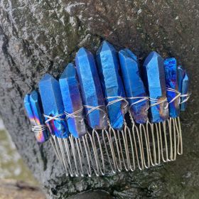 Natural Crystal Bridal Silver Line 20-tooth Hair Comb (Color: Dark Blue)