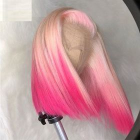 Gradient Front Lace Semi-machine-made High-quality Human Hair (Option: Pink-13X4-18inch)