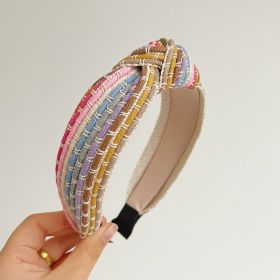 Hair Band Headband Hairpin Rainbow Rope Woven Wide Brim Hair Band Headdress (Option: Beige Knotted Hair Hoop)