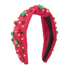 Christmas Wide-brimmed Diamond Beaded Contrast Color Knotted Light Luxury Festival Headband (Color: Red)