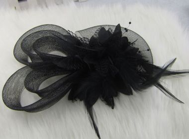 Bridal Feather Mesh Head Flower (Color: Black)