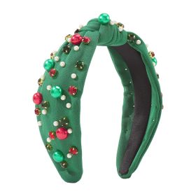 Christmas Wide-brimmed Diamond Beaded Contrast Color Knotted Light Luxury Festival Headband (Color: Green)