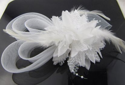 Bridal Feather Mesh Head Flower (Color: White)